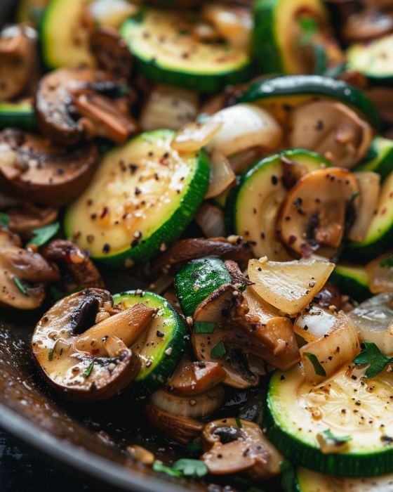 Low Carb Stir Fry Zucchini with Mushrooms and Onions