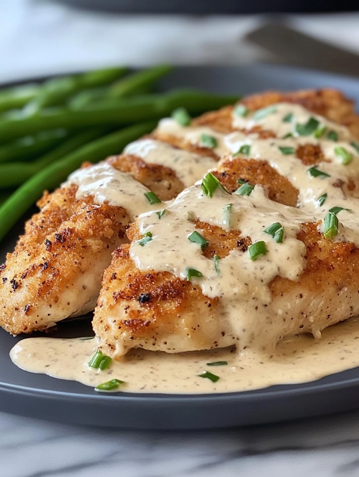 Parmesan Crusted Chicken with Creamy Garlic Sauce