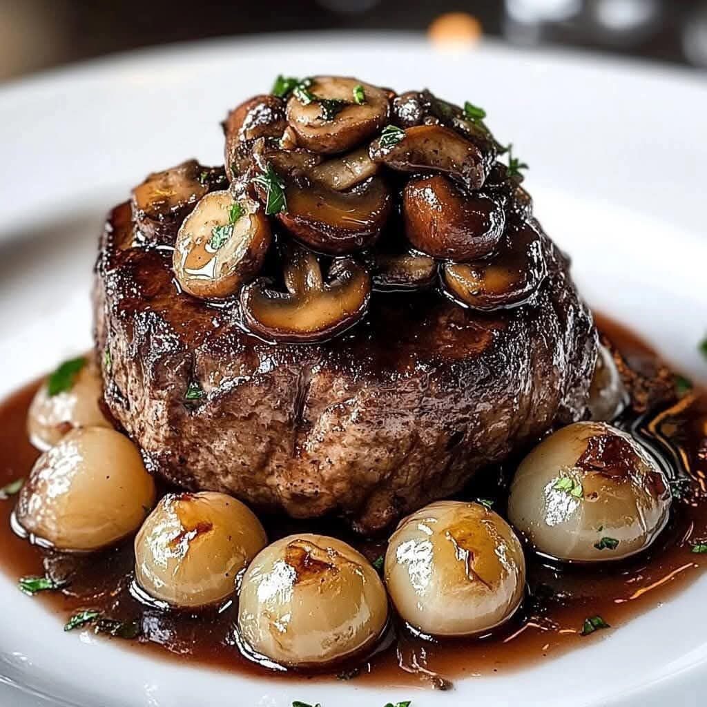 Filet Mignon with Sautéed Mushrooms & Red Wine Reduction
