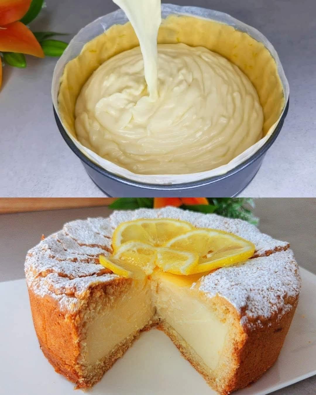 Creamy Lemon Custard Cake