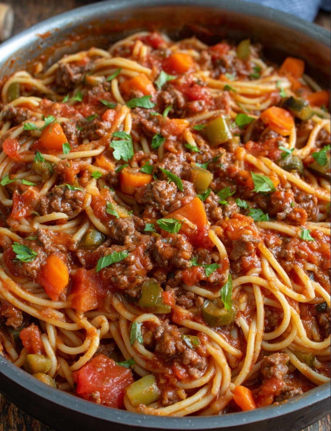 Slow Cooker Hearty Beef and Vegetable Spaghetti