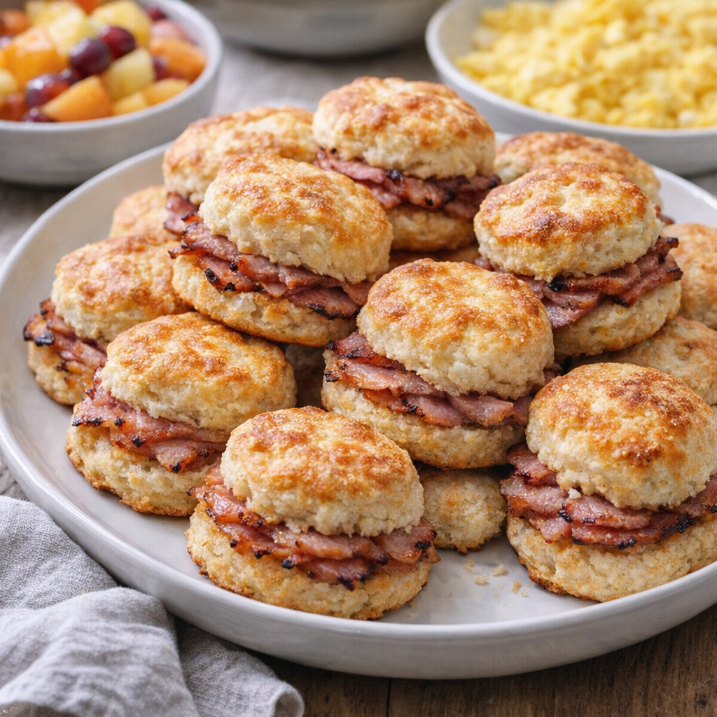 Tray of country ham biscuits on a potluck table